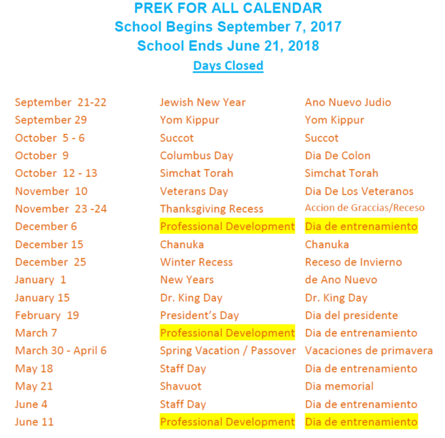 FPPS UPK Calendar 2018 2019 Forest Park Preschool and Summer Camp